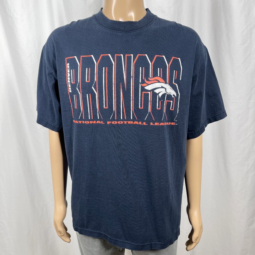 Vintage 90s Denver Broncos Men's Large Blue NFL National Football League T-Shirt